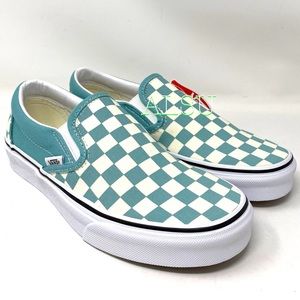 aqua blue checkered vans